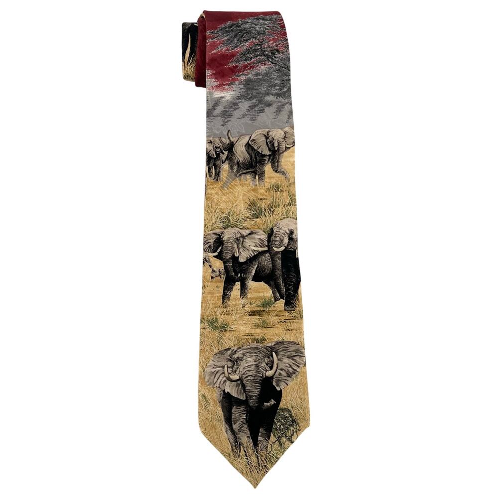 90s Endangered Species Elephant Charge neck tie 1990s vintage
